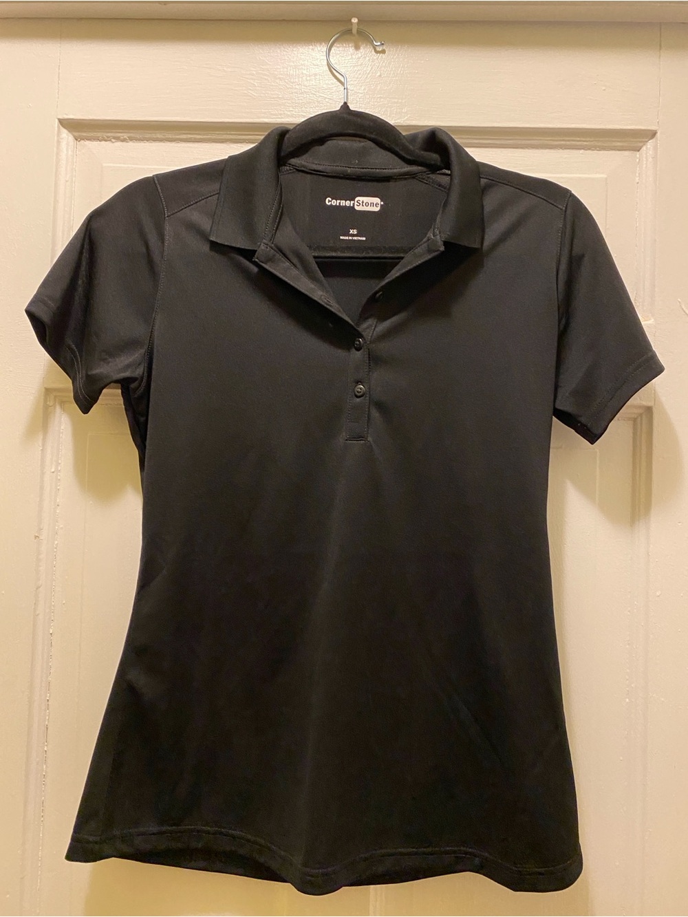 CornerStone Women's Black Short-Sleeve Button-Down Polo Shirt